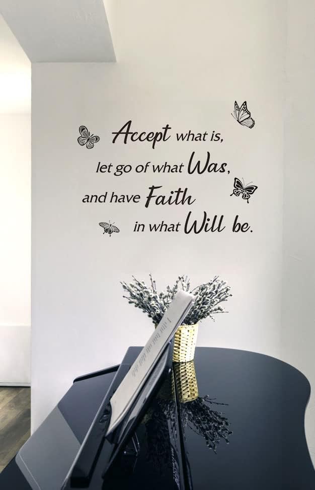 Inspirational Quotes Butterflies Decor Wall Sticker Decals, Accept What is Let Go of What was Motivation Vinyl Wallpaper Mural for Classroom College Home
