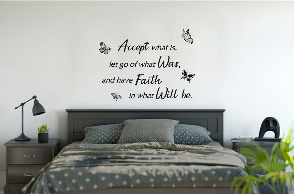 Inspirational Quotes Butterflies Decor Wall Sticker Decals, Accept What is Let Go of What was Motivation Vinyl Wallpaper Mural for Classroom College Home