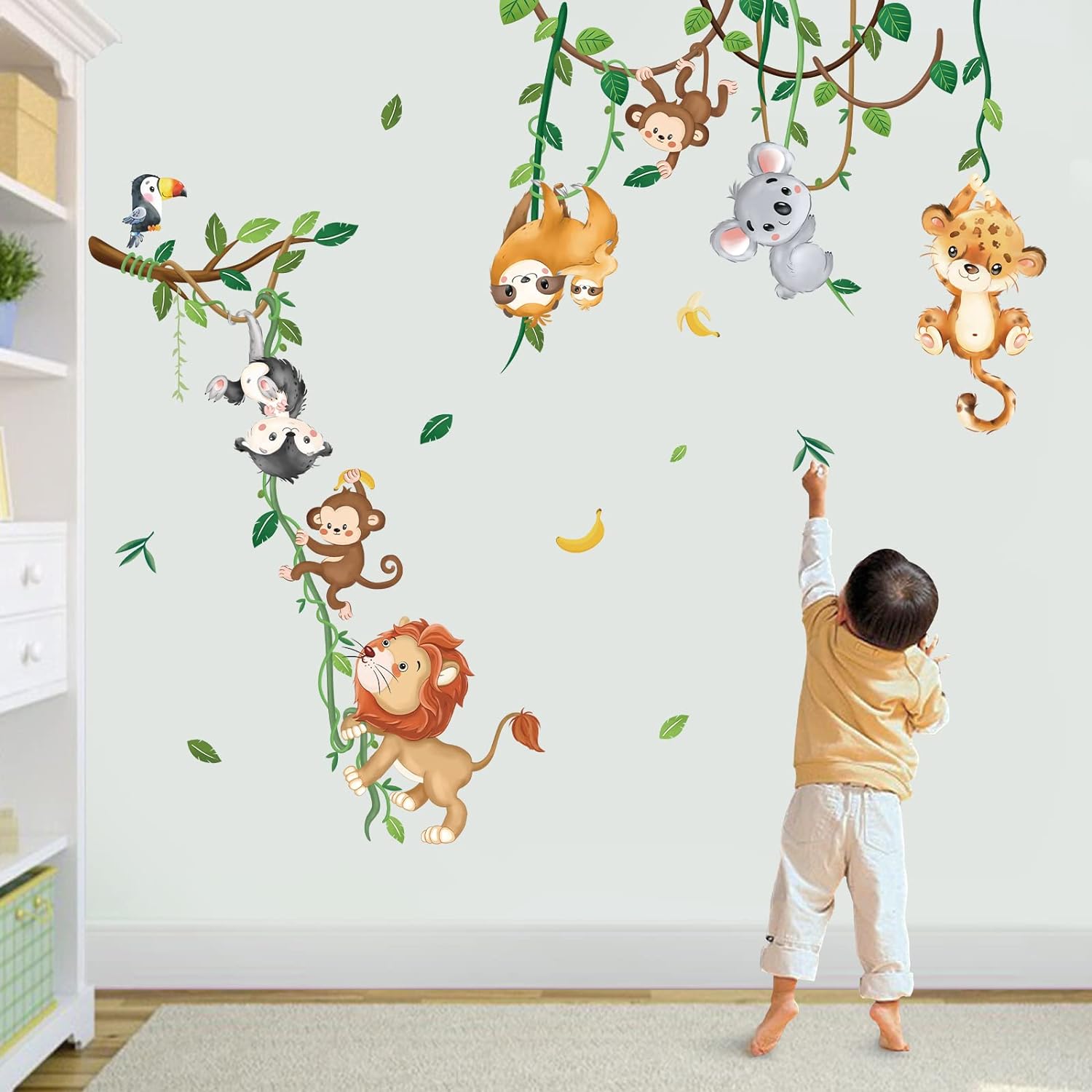 Jungle Animals Climbing Tree Wall Decals Monkey Lion Koala Tiger Wall Stickers Baby Nursery Kids Room Living Room Home Decor