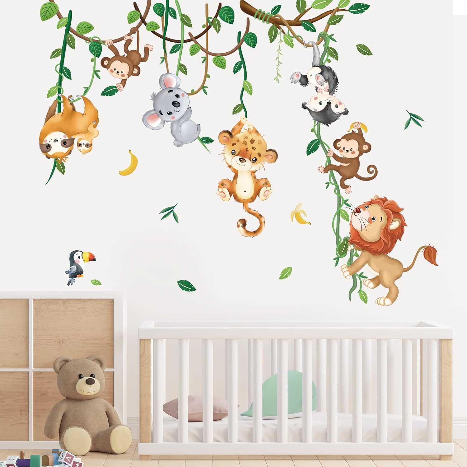 Jungle Animals Climbing Tree Wall Decals Monkey Lion Koala Tiger Wall Stickers Baby Nursery Kids Room Living Room Home Decor