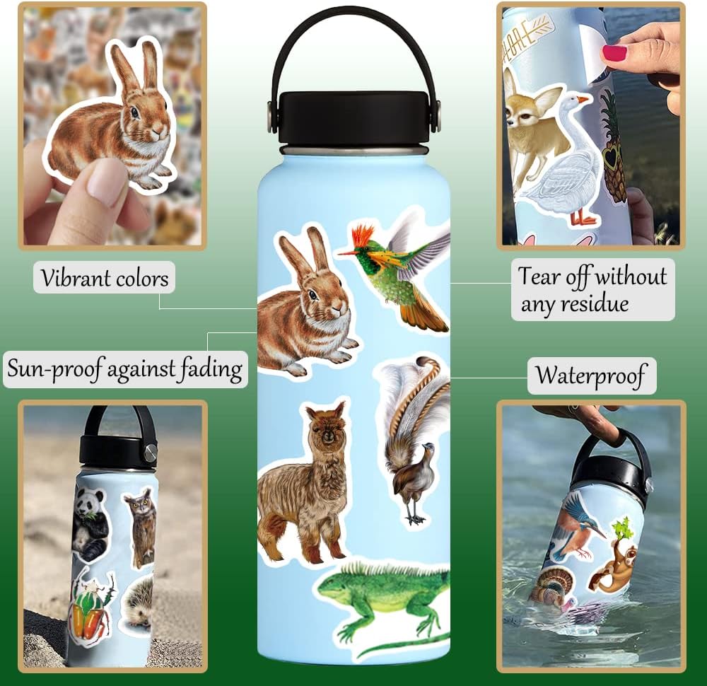160 Pcs Cute Realistic Animal Vinyl Stickers for Kids Teachers Students School Supplies Zoo Animal Waterproof Water Bottle Stickers for Laptop Scrapbook Binders Skateboard Bike Bumper Helmet