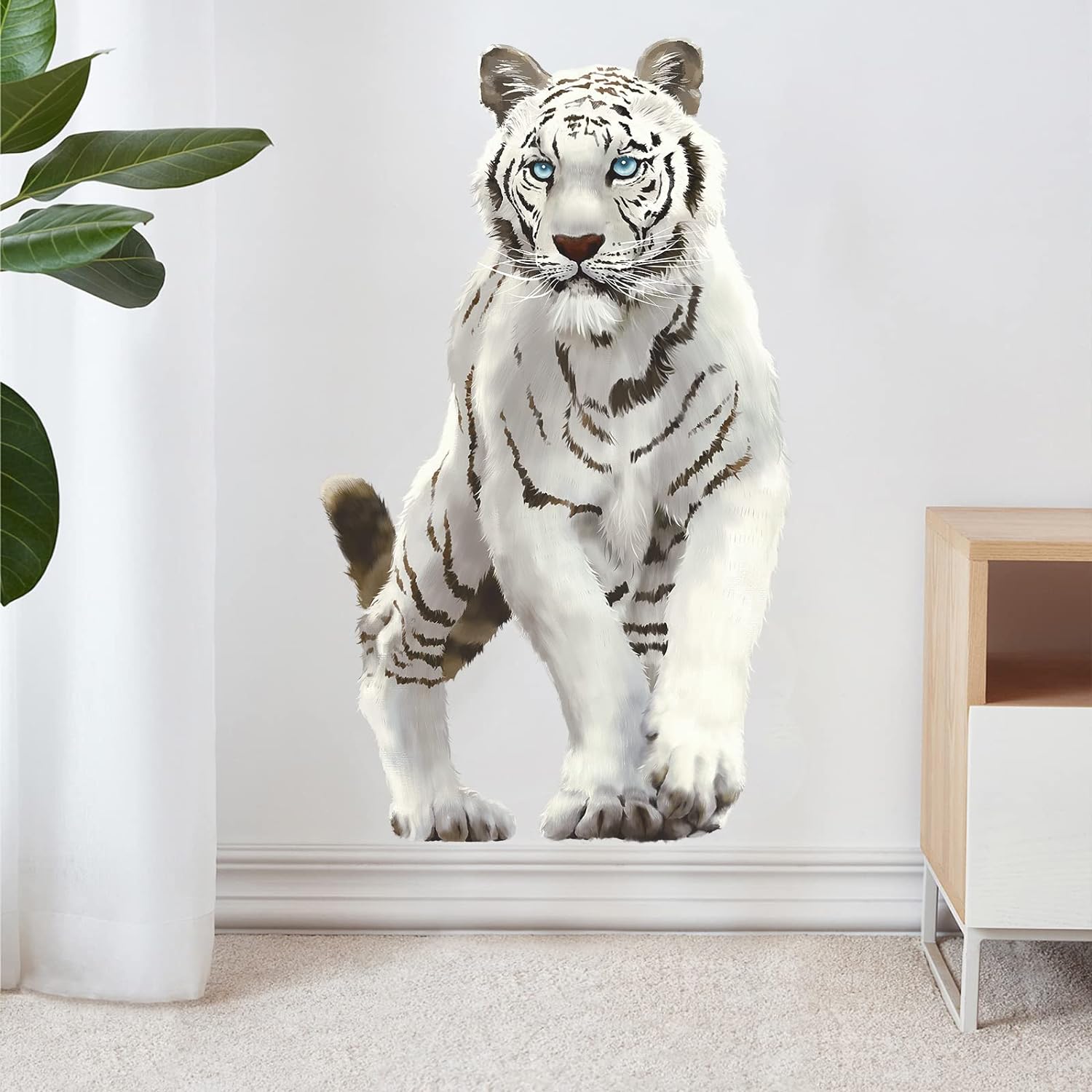 RoyoLam Mighty White Tiger Wall Decal Jungle Animal Wall Sticker Removable Peel and Stick Waterproof Wall Art Decor Stickers for Kids Baby Nursery Classroom Living Room Playing Room Bedroom