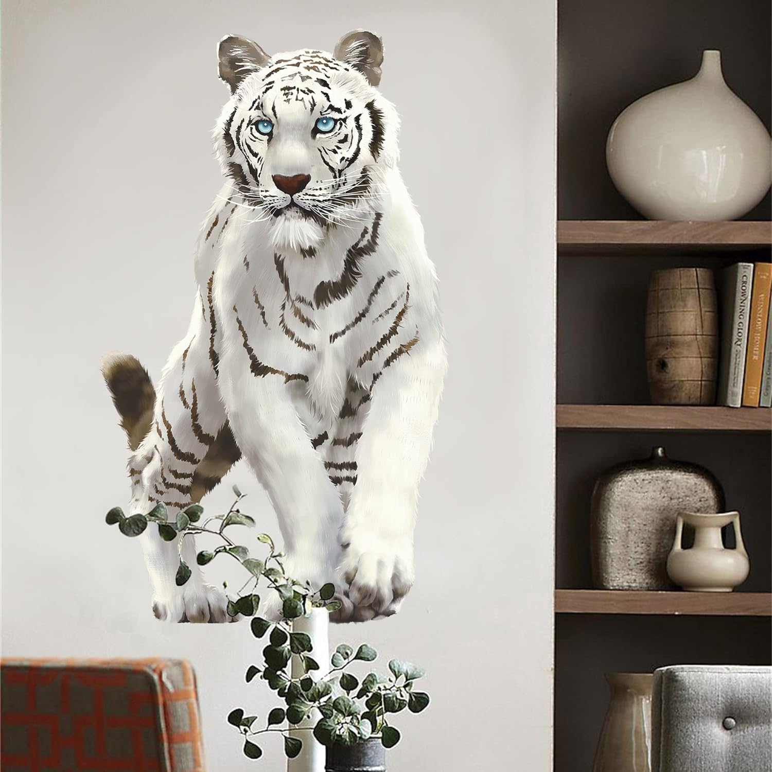 RoyoLam Mighty White Tiger Wall Decal Jungle Animal Wall Sticker Removable Peel and Stick Waterproof Wall Art Decor Stickers for Kids Baby Nursery Classroom Living Room Playing Room Bedroom