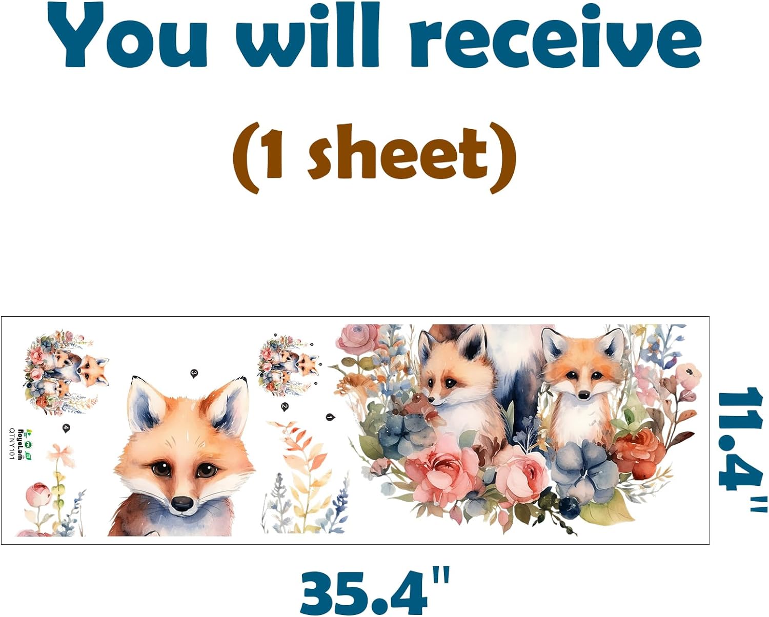 RoyoLam Watercolor Fox Family with Flowers Wall Decal Adorable Nursery Animal Wall Sticker Removable Waterproof Easy Peel and Stick Perfect for Kids Baby Room Classroom Living Room Bedroom Preschool