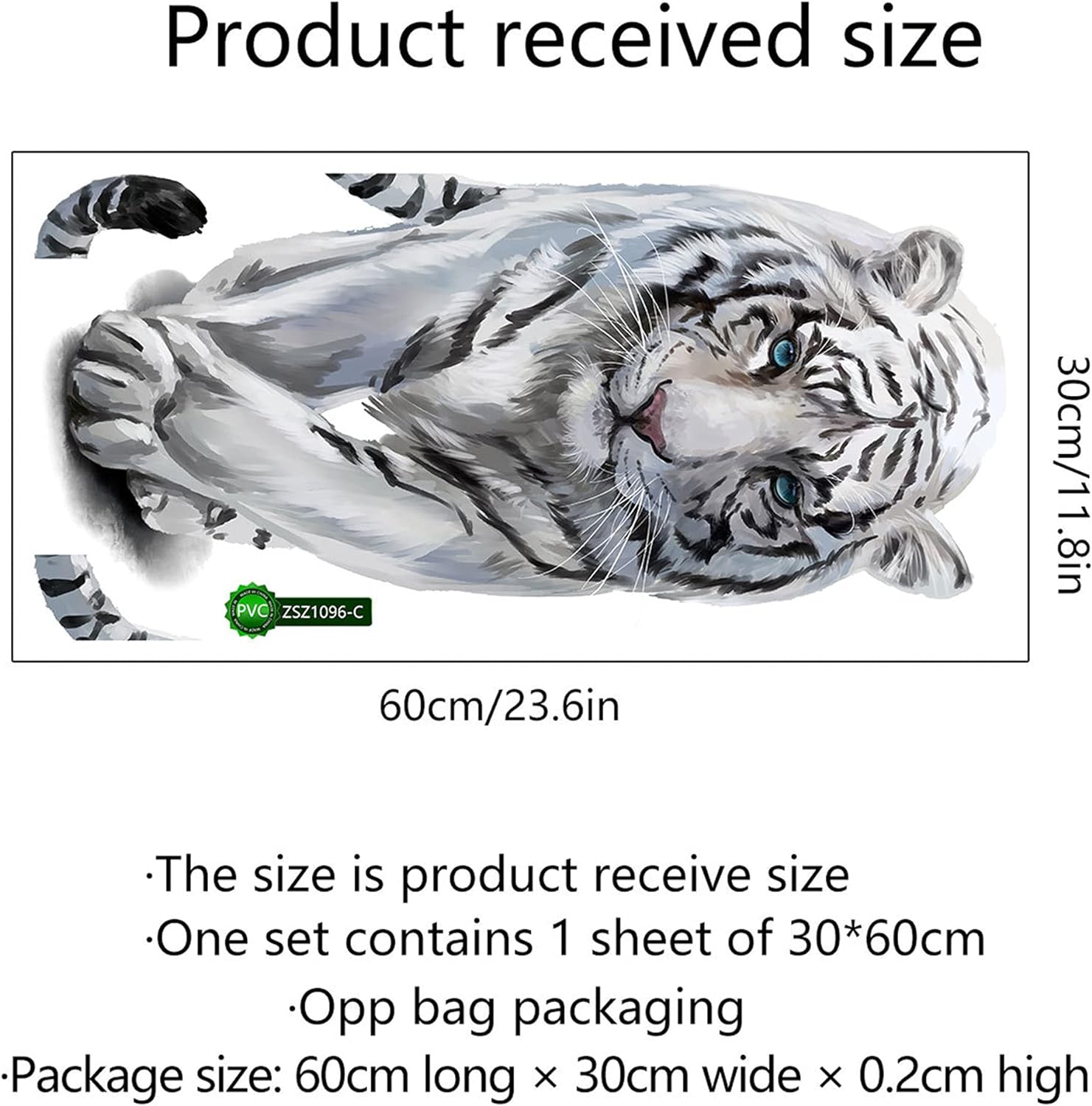 ROFARSO Lifelike Cool White Tiger Tropical Animal 3D Vinyl Wall Stickers Removable Wall Decals Art Decorations Decor for Bedroom Living Room Murals