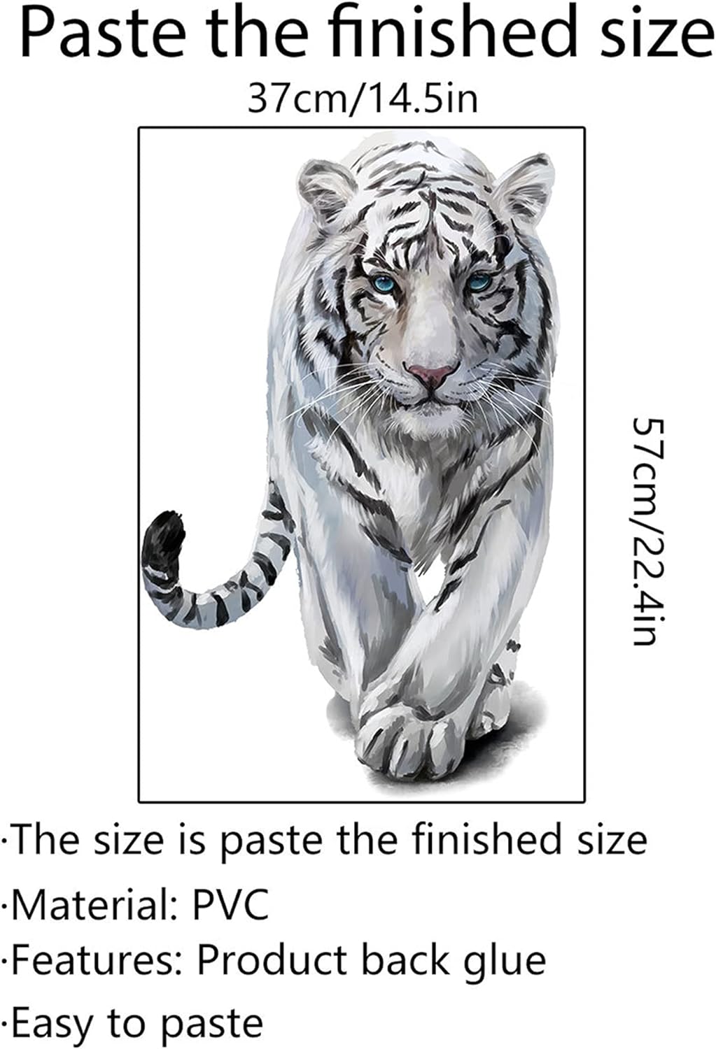 ROFARSO Lifelike Cool White Tiger Tropical Animal 3D Vinyl Wall Stickers Removable Wall Decals Art Decorations Decor for Bedroom Living Room Murals