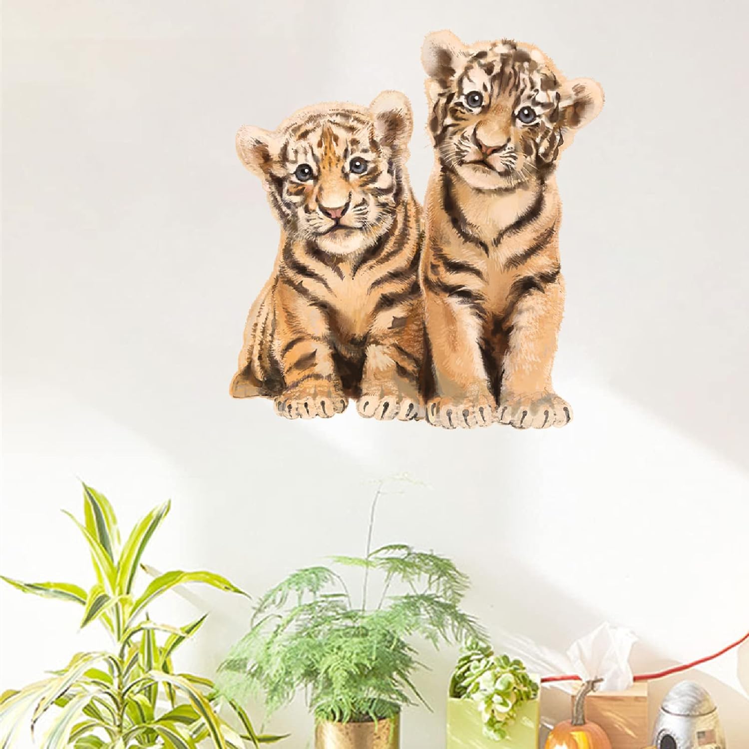 RoyoLam Little Tiger Brothers Wall Decal Nursery Jungle Animal Wall Sticker Removable Peel and Stick Waterproof Wall Art Decor Stickers for Kids Baby Classroom Living Room Playing Room Bedroom