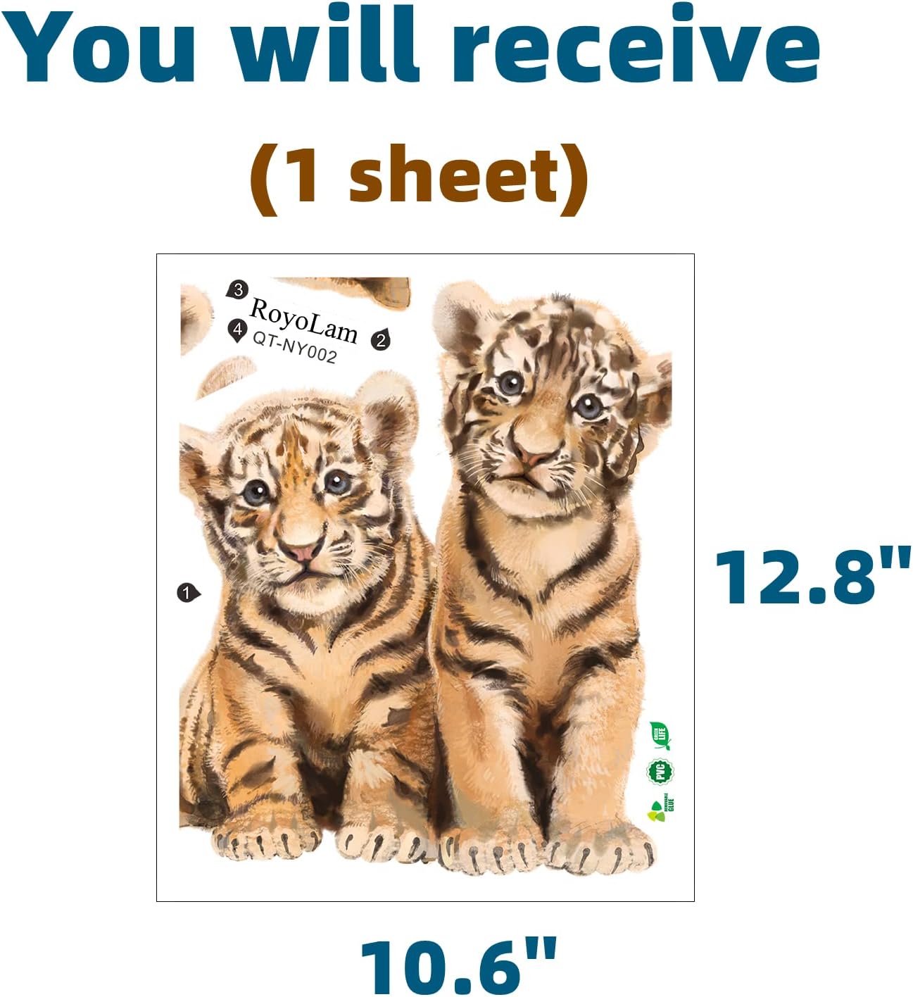 RoyoLam Little Tiger Brothers Wall Decal Nursery Jungle Animal Wall Sticker Removable Peel and Stick Waterproof Wall Art Decor Stickers for Kids Baby Classroom Living Room Playing Room Bedroom