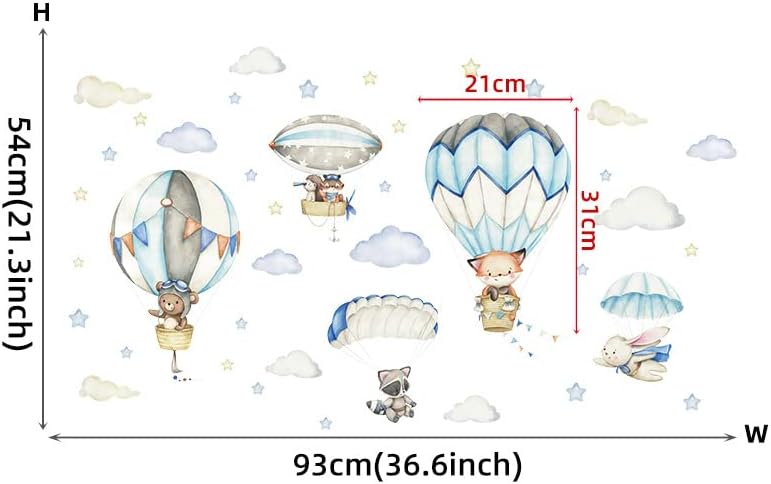 Yotdmk Cartoon Animal Wall Decals Panda Foxes on Hot Air Balloon Wall Stickers for Kids Room Baby Nursery Room Kindergarten Girls Boys Bedroom Stickers Decoration Vinyl Murals Wallpaper