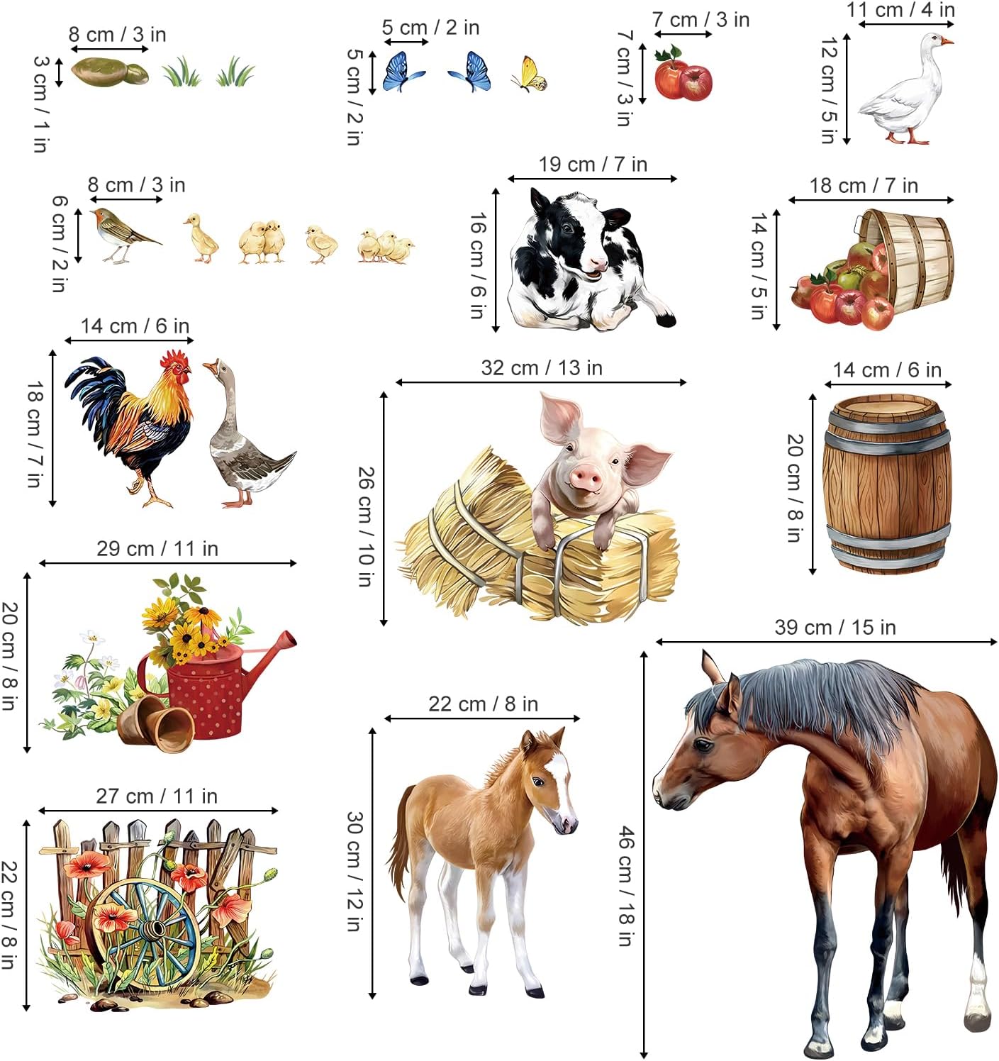 Farm Animals Horse Wall Stickers Farmhouse Cow Roosters Peel and Stick Wall Art Decals for Kitchen Living Room Bedroom