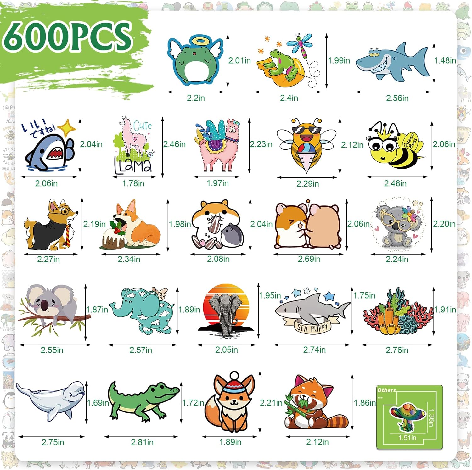 600 PCS Cute Animal Stickers Pack，Arme Vinyl Stickers，Large Colorful Waterproof Stickers for Water Bottles,Skateboards and Notebooks, Laptop Stickers for Teens Girls and Boys Kids Adults