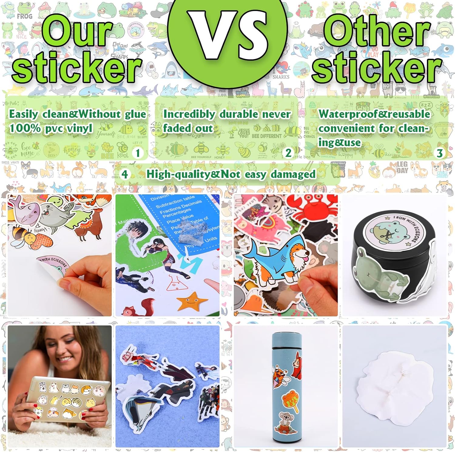 600 PCS Cute Animal Stickers Pack，Arme Vinyl Stickers，Large Colorful Waterproof Stickers for Water Bottles,Skateboards and Notebooks, Laptop Stickers for Teens Girls and Boys Kids Adults