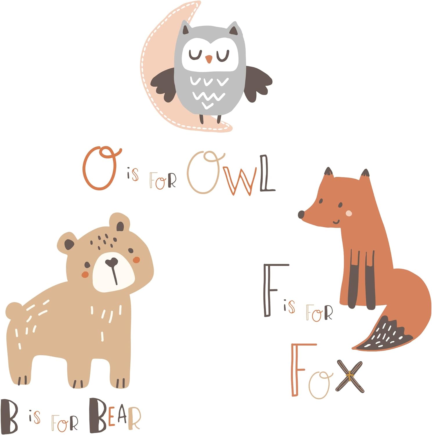 Bedtime Originals Animal Alphabet Beige Gray Bear Owl Fox Woodland Wall Decals