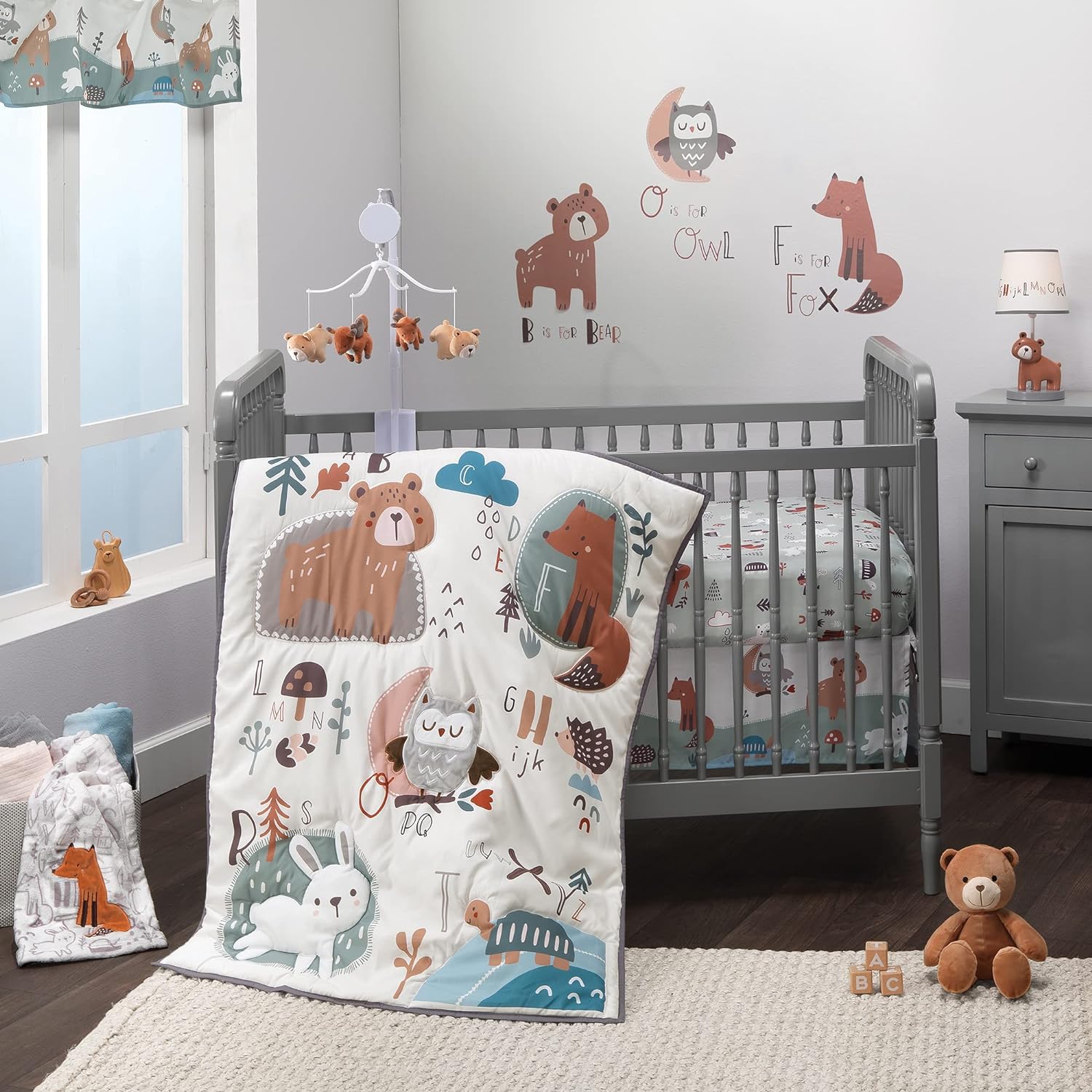 Bedtime Originals Animal Alphabet Beige Gray Bear Owl Fox Woodland Wall Decals