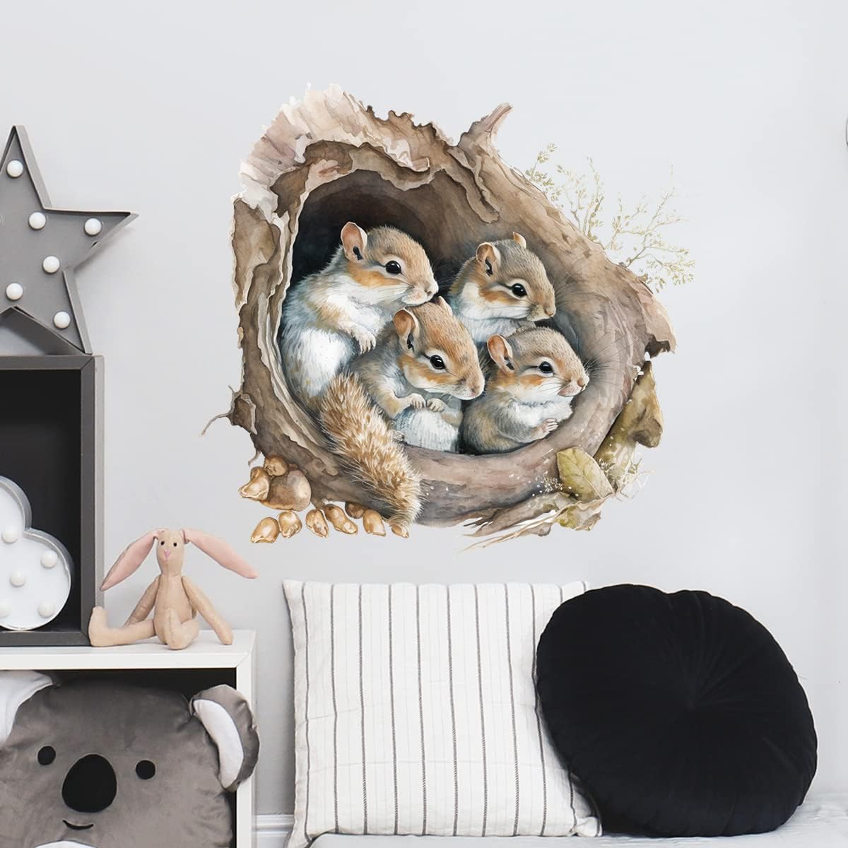 RoyoLam Cute Lifelike Squirrels in The Tree Hole Wall Decal Nursery Animal Wall Sticker Removable Peel and Stick Wall Art Decor Stickers for Kids Baby Classroom Preschool Living Room Bedroom School