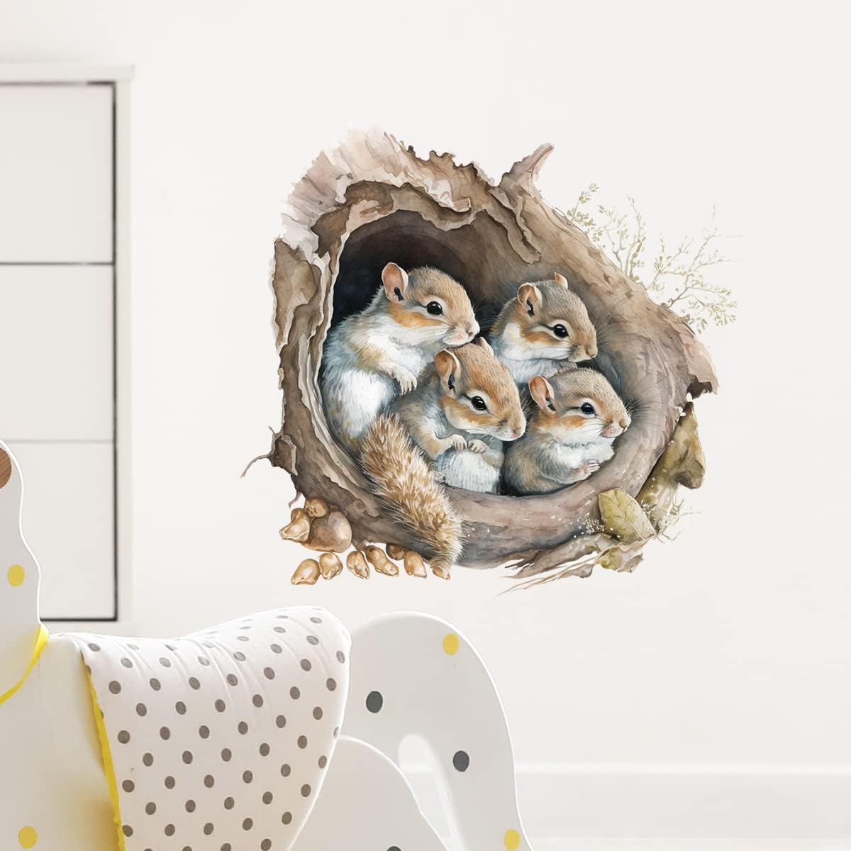 RoyoLam Cute Lifelike Squirrels in The Tree Hole Wall Decal Nursery Animal Wall Sticker Removable Peel and Stick Wall Art Decor Stickers for Kids Baby Classroom Preschool Living Room Bedroom School