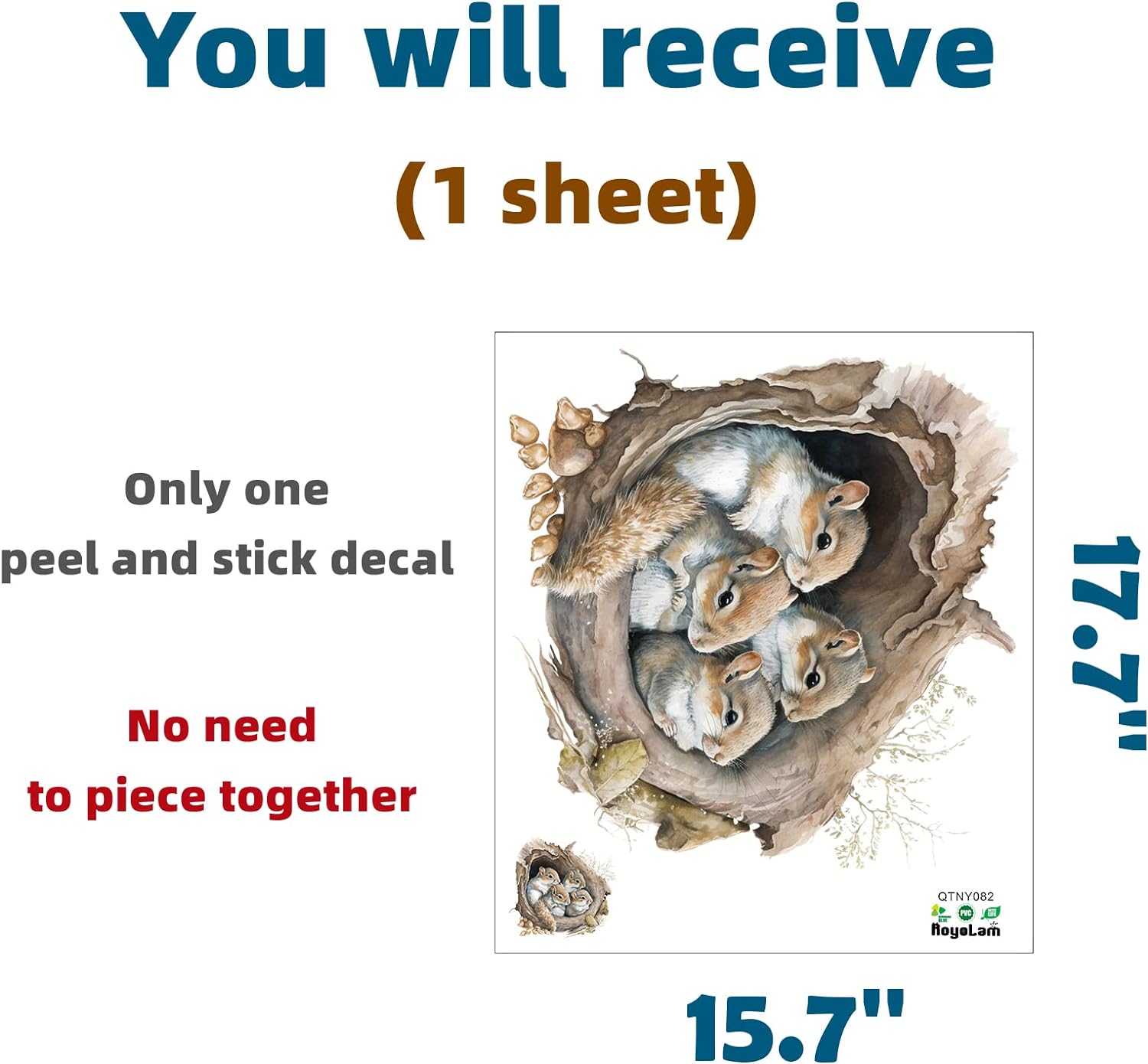 RoyoLam Cute Lifelike Squirrels in The Tree Hole Wall Decal Nursery Animal Wall Sticker Removable Peel and Stick Wall Art Decor Stickers for Kids Baby Classroom Preschool Living Room Bedroom School