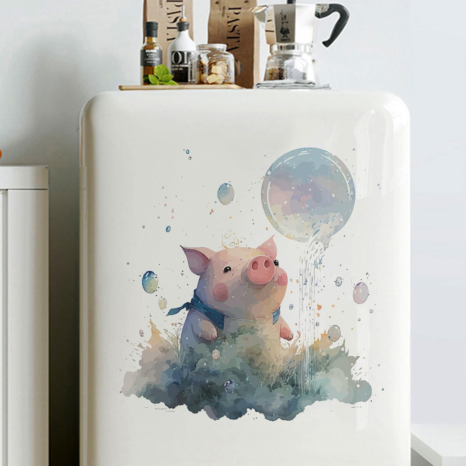 Lovely Cute Watercolor Pig Wall Stickers Decals, Farm Animals Decor Vinyl Waterproof Peel Removable Self-Adhesive Murals for Nursery Kids Baby Bedroom Bathroom Toilet Playroom Furniture Classroom