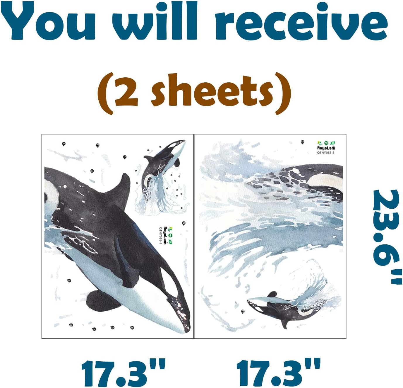 RoyoLam Killer Whale Jumping out of the Water Wall Decal Nursery Orca Sea Animal Wall Sticker Removable Peel and Stick Waterproof Wall Art Decor Stickers for Kids Baby Classroom Preschool Living Room