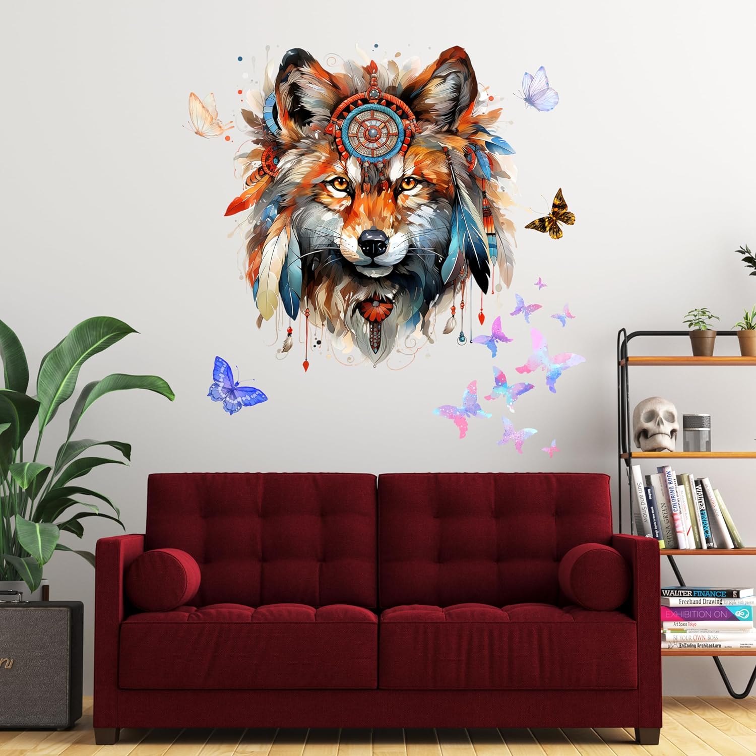 WAFT YEARN Fox and Butterfly Wall Decal, 2pcs Waterproof Vinyl Stickers for Kid's Room, Nursery, Living Room, Watercolor Animal Art, Indoor Decoration