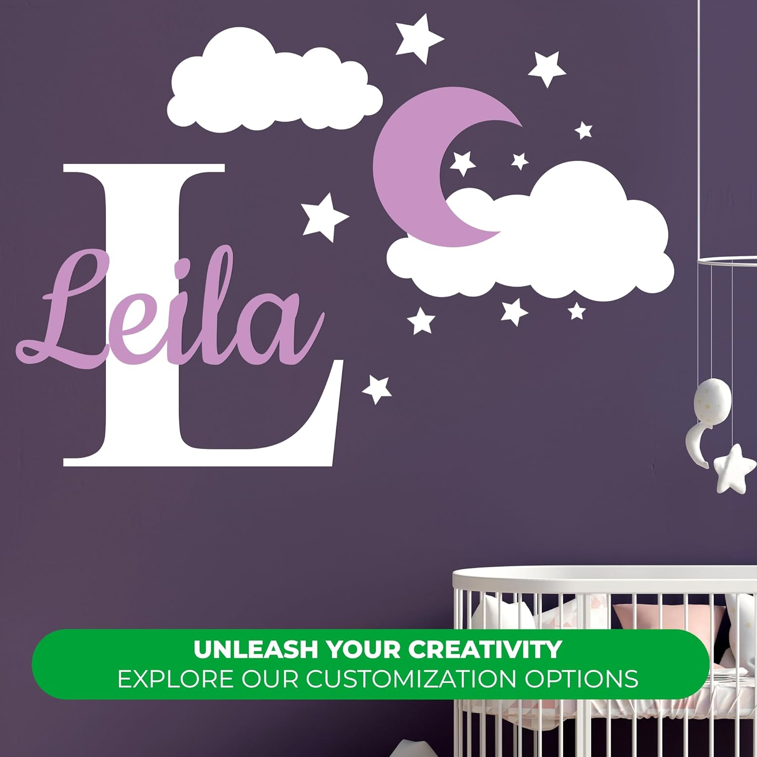 Personalized Name Decal for Bedroom Decor of Moon, Clouds and Stars I Custom Name for Your Baby Room Decoration I Nursery Decor for Girls & Boys I Custom Stickers for Nursery Wall Decor