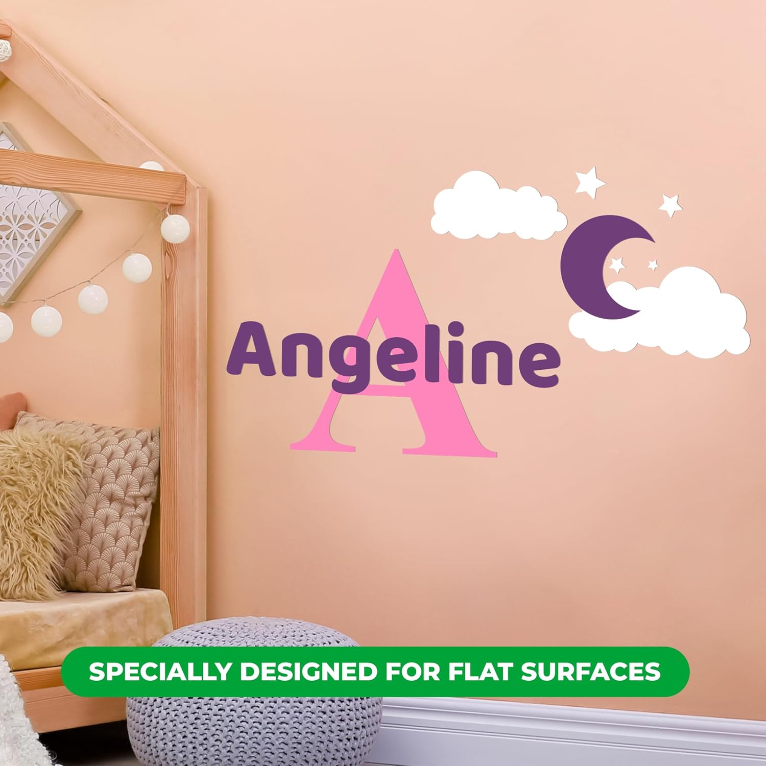 Personalized Name Decal for Bedroom Decor of Moon, Clouds and Stars I Custom Name for Your Baby Room Decoration I Nursery Decor for Girls & Boys I Custom Stickers for Nursery Wall Decor