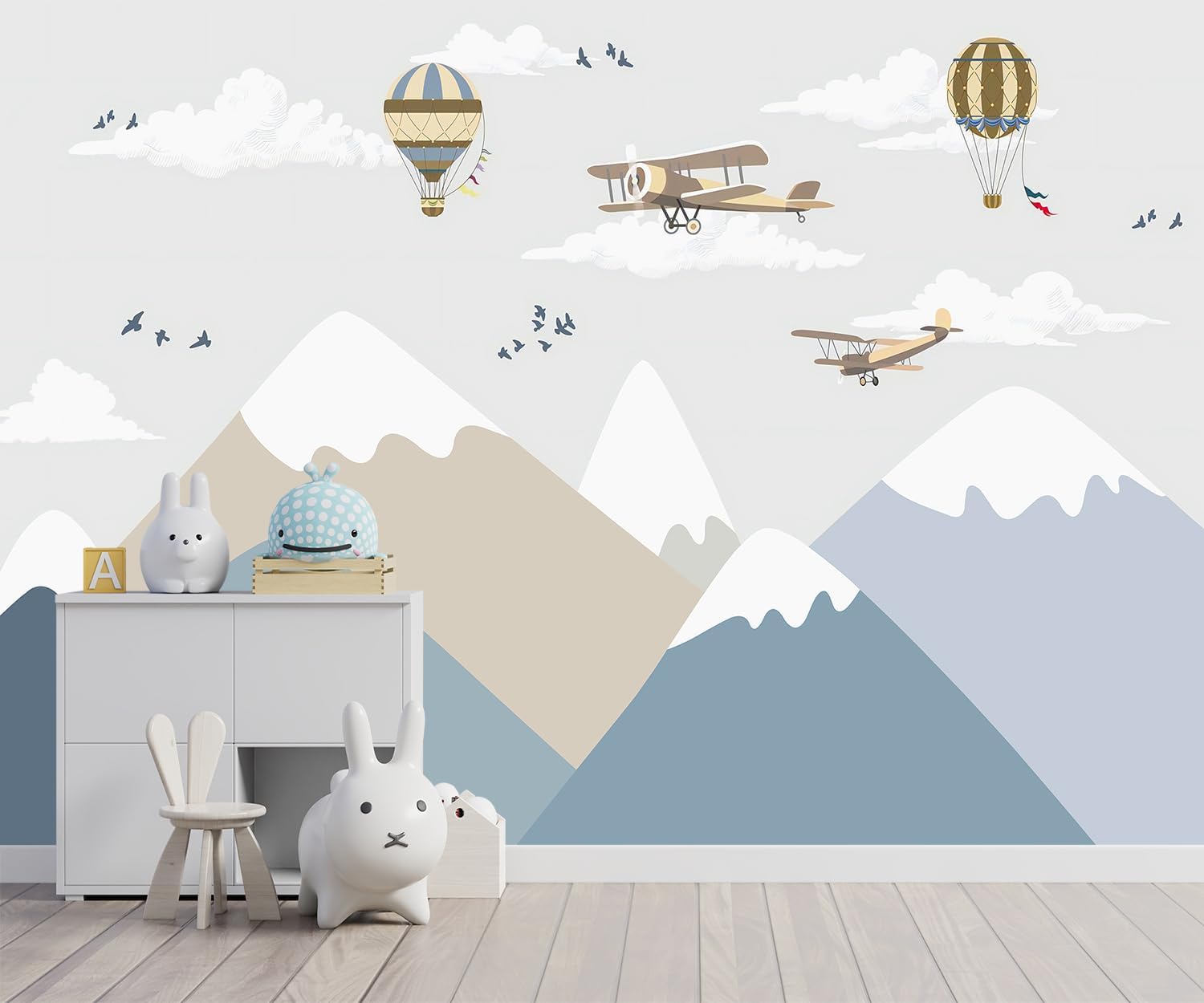 Children's Room Cartoon Balloon Mountain Fabric Wallpaper Nursery Mural 100 x 65 (Not Peel and Stick)