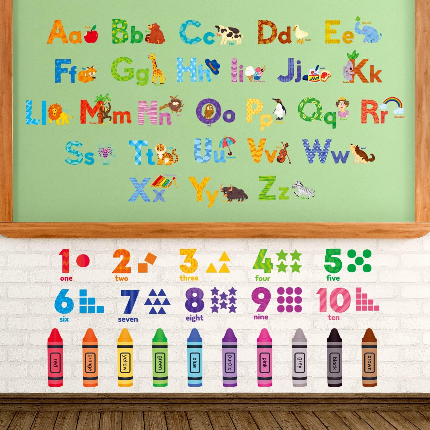 Animal Alphabet Numbers Colour Decals Stickers Kids Peel and Stick Removable for Room décor Letters ABC Classroom playroom Decorations Educational Bedroom Nursery