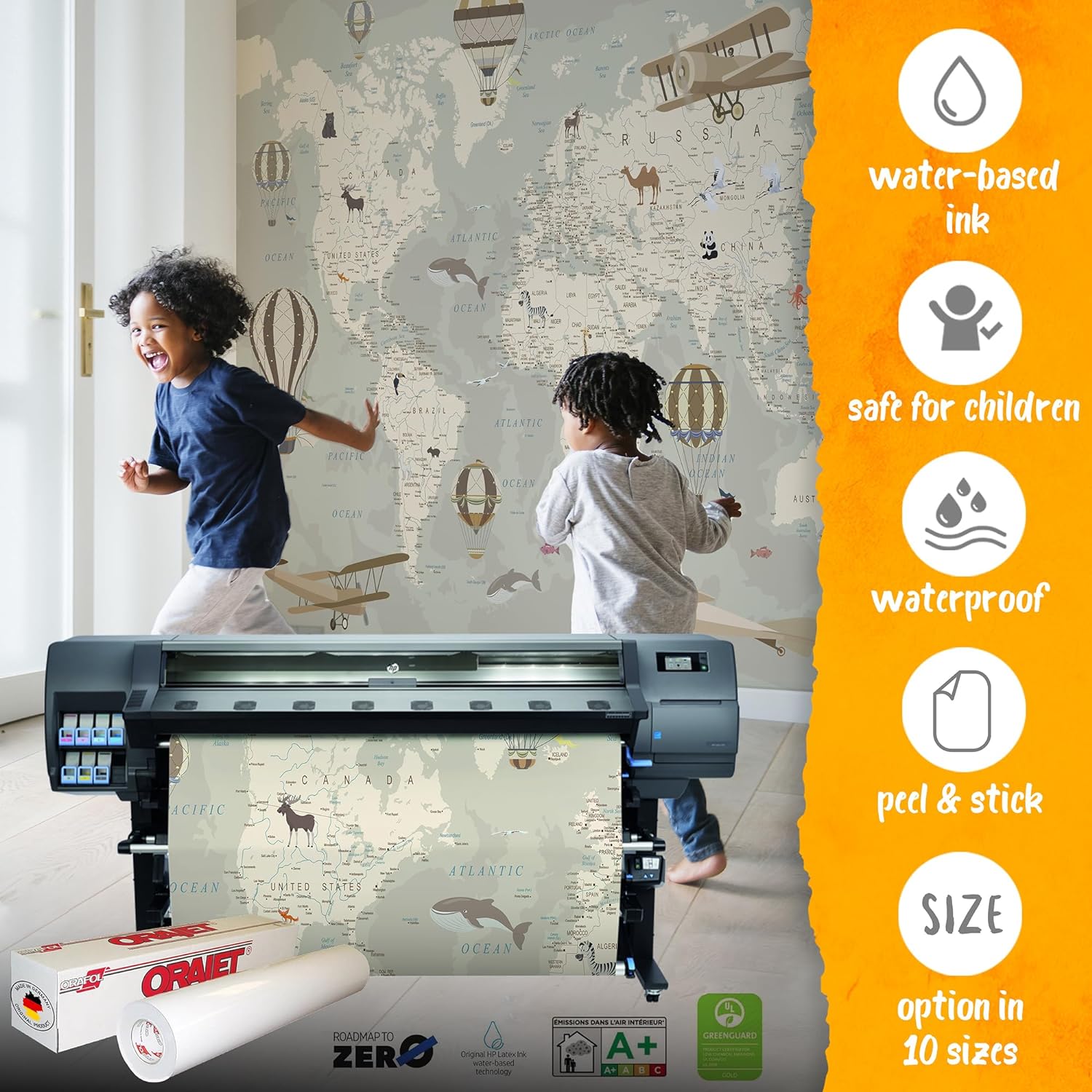 Kids Room Wallpaper – World Map Wallpaper with Animals - Nursery Wallpaper Peel and Stick – Kids Wall Murals Removable for Girls Boys Baby – Wall Decal Stickers Waterproof Self Adhesive