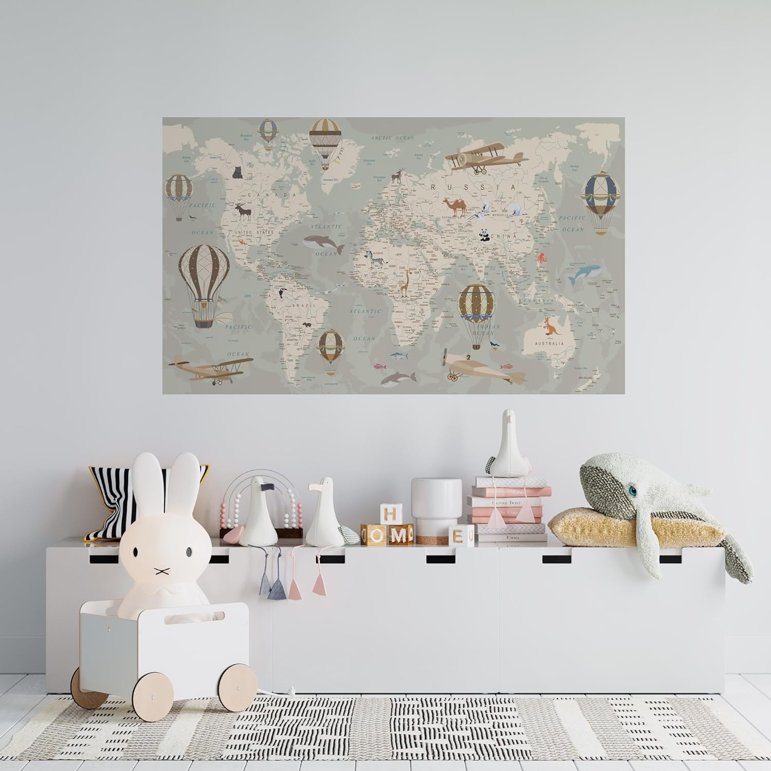 Kids Room Wallpaper – World Map Wallpaper with Animals - Nursery Wallpaper Peel and Stick – Kids Wall Murals Removable for Girls Boys Baby – Wall Decal Stickers Waterproof Self Adhesive