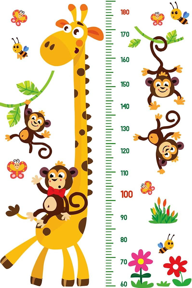 Giraffe & Monkeys Kids Height Wall Chart  Peel & Stick Nursery Wall Decals for Baby Bedroom, Toddler Playroom