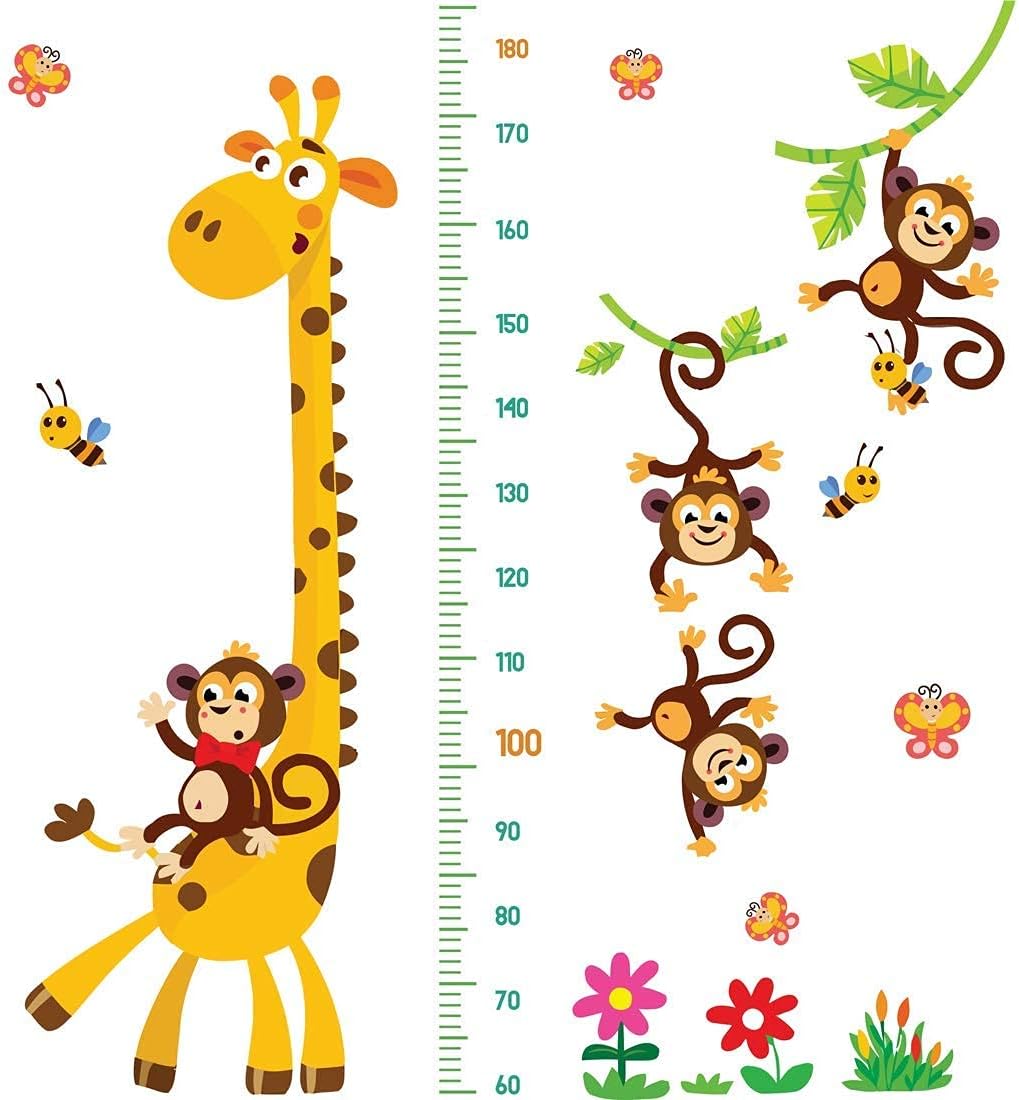 Giraffe & Monkeys Kids Height Wall Chart  Peel & Stick Nursery Wall Decals for Baby Bedroom, Toddler Playroom
