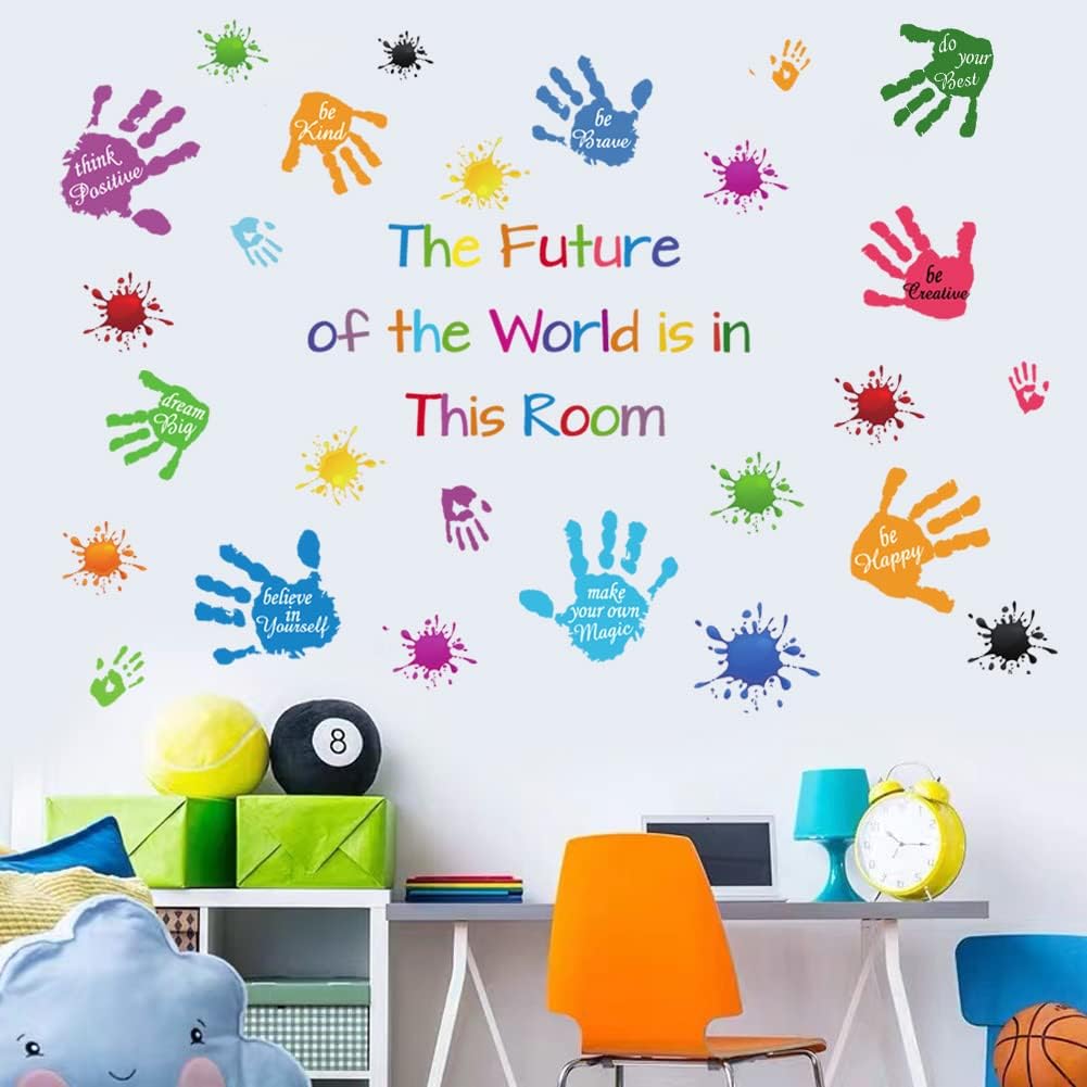 Colorful Inspirational Quotes Wall Stickers Vinyl Paint Splatter Handprint Wall Decals Motivational Lettering Positive Saying Wall Art Sticker for Kids Bedroom Playroom Classroom Nursery Room Decor.