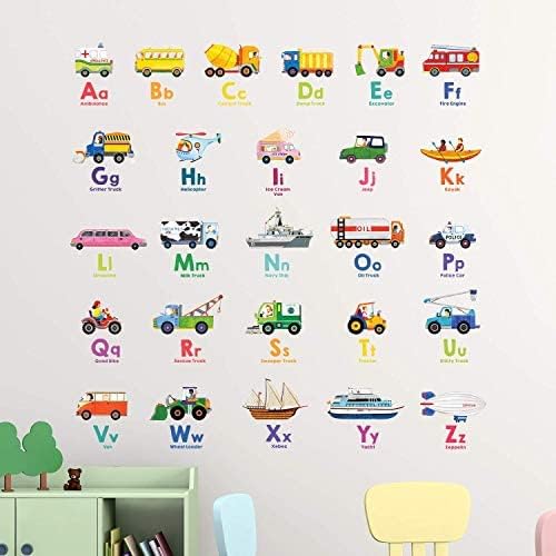 Transport Alphabet Kids Wall Stickers Wall Decals Peel and Stick Removable Wall Stickers for Kids Nursery Bedroom Living Room