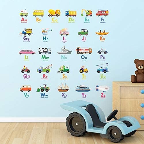 Transport Alphabet Kids Wall Stickers Wall Decals Peel and Stick Removable Wall Stickers for Kids Nursery Bedroom Living Room