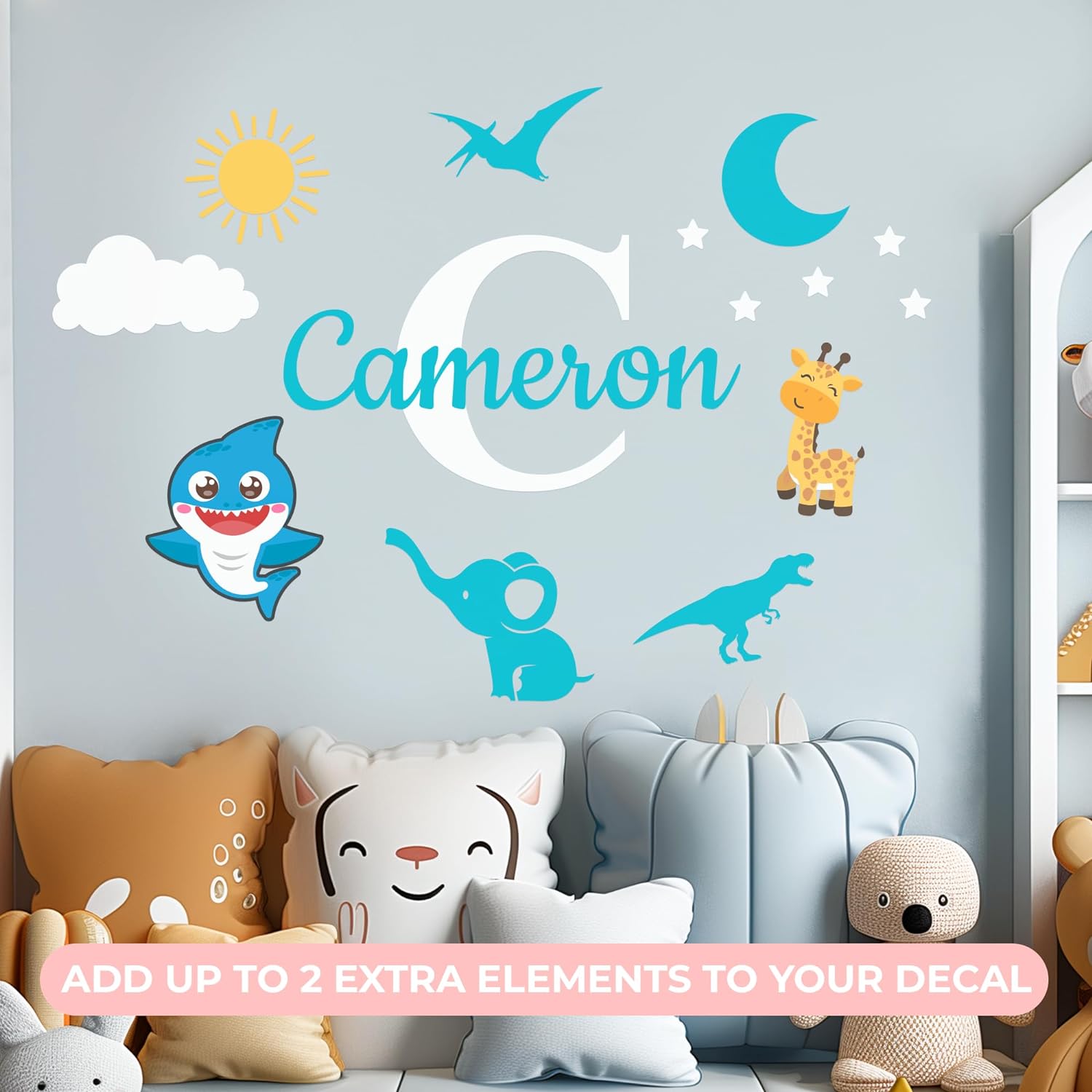 CRYPTONITE Personalized Name & Initial Vinyl Wall Decor I Nursery Wall Decal for Baby Boy & Girl Decoration I Wall Stickers for Bedroom Decor I Boys Bedroom Decor