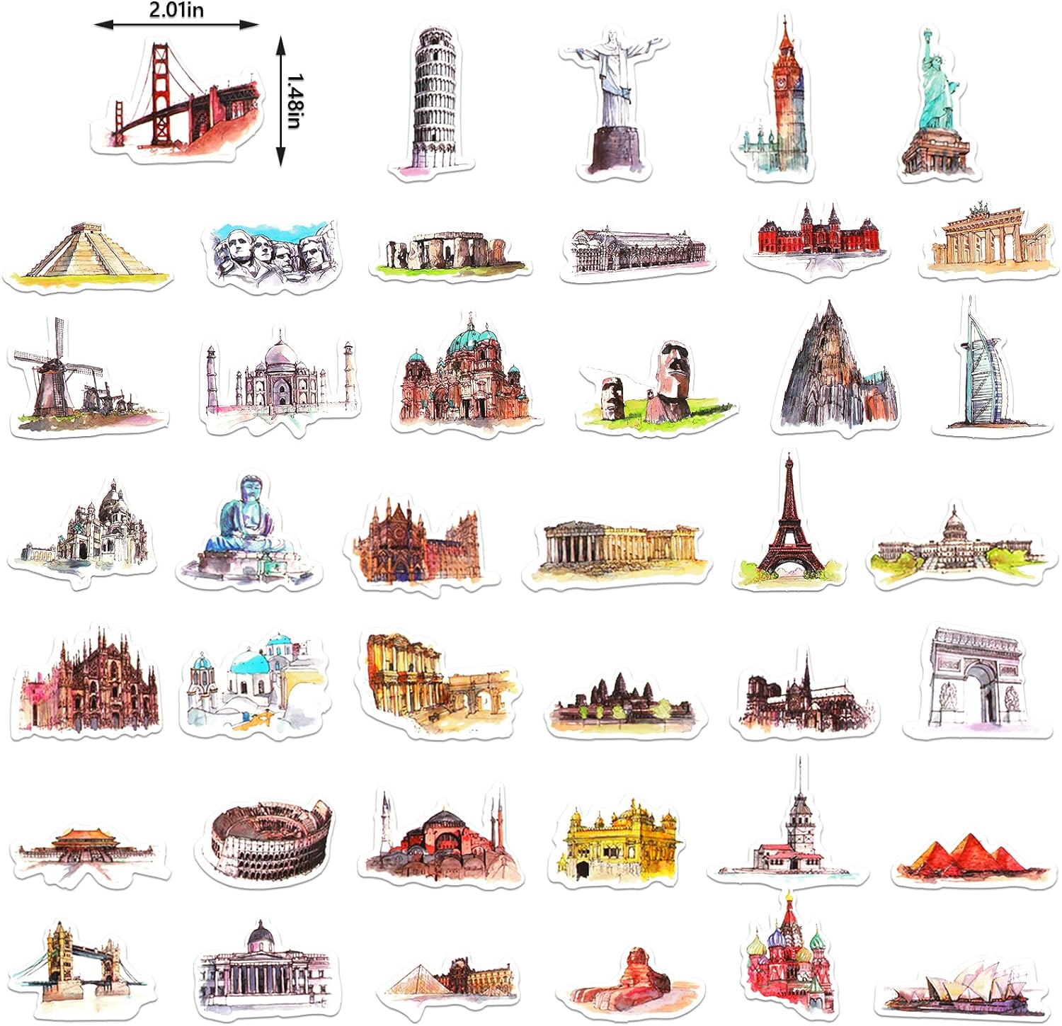 84 Pieces Scenic Luggage Decals Stickers World Architecture Suitcase Stickers Tourism Landmark Buildings Stickers Retro Bike Decals Stickers Waterproof PVC Stickers for Laptop Scrapbook Water Bottle