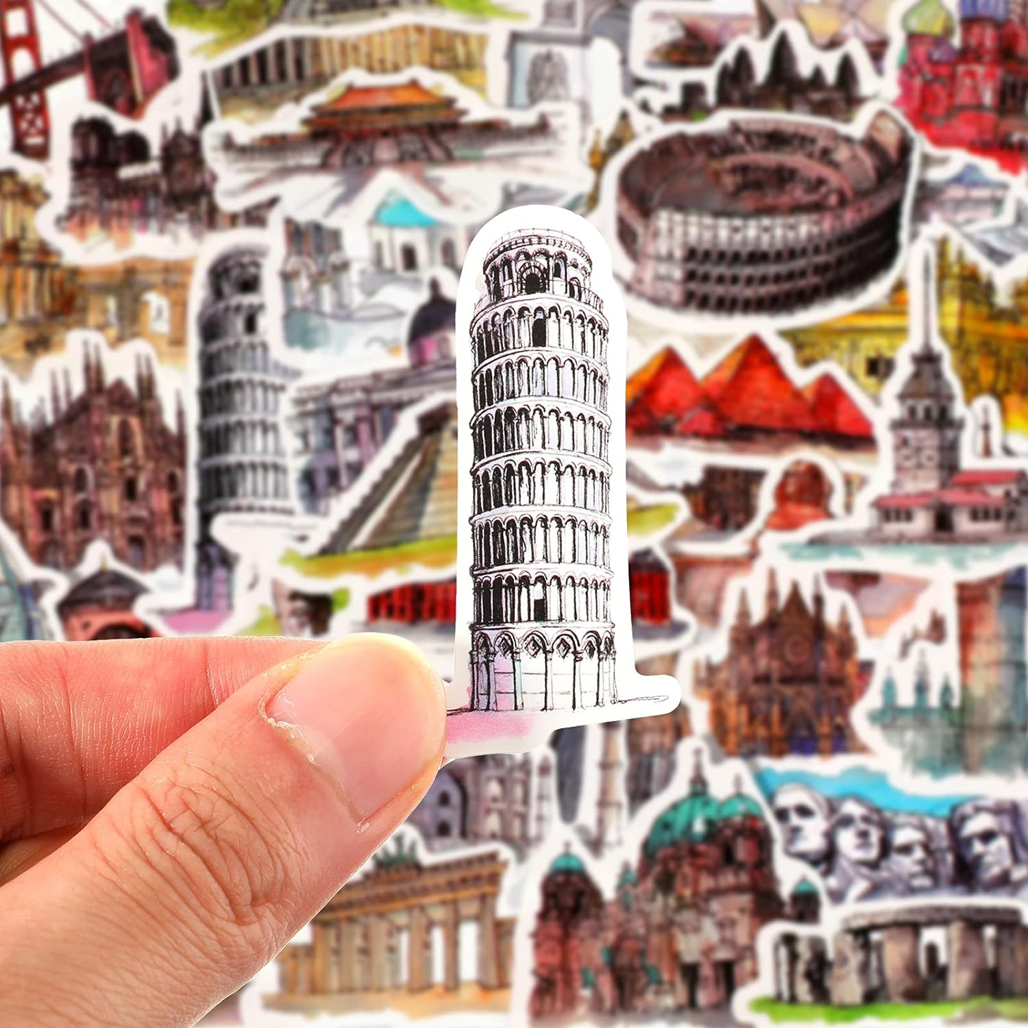 84 Pieces Scenic Luggage Decals Stickers World Architecture Suitcase Stickers Tourism Landmark Buildings Stickers Retro Bike Decals Stickers Waterproof PVC Stickers for Laptop Scrapbook Water Bottle