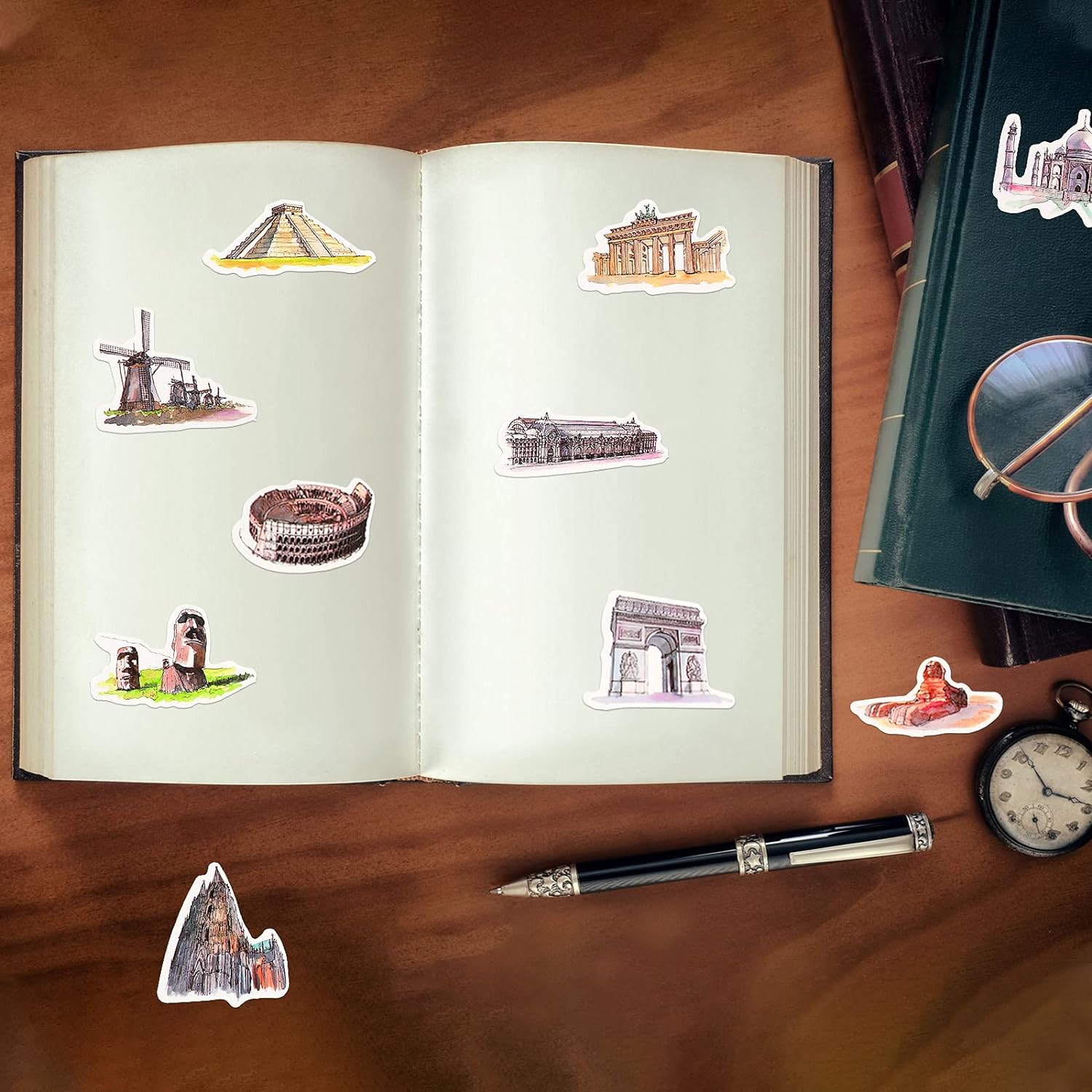 84 Pieces Scenic Luggage Decals Stickers World Architecture Suitcase Stickers Tourism Landmark Buildings Stickers Retro Bike Decals Stickers Waterproof PVC Stickers for Laptop Scrapbook Water Bottle