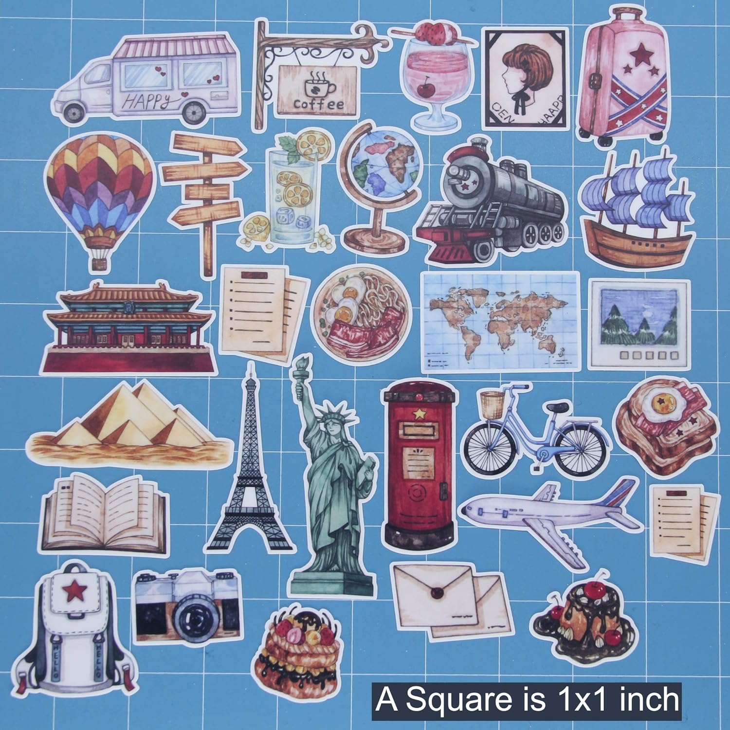Waterproof Vintage Travel Sticker Pack (30pcs) Retro Travelling Tourism Stickers for Laptop Pad Computer Vacuum Flask Planner Post Card Letter Art Projects Crafts Diary Journaling Decals