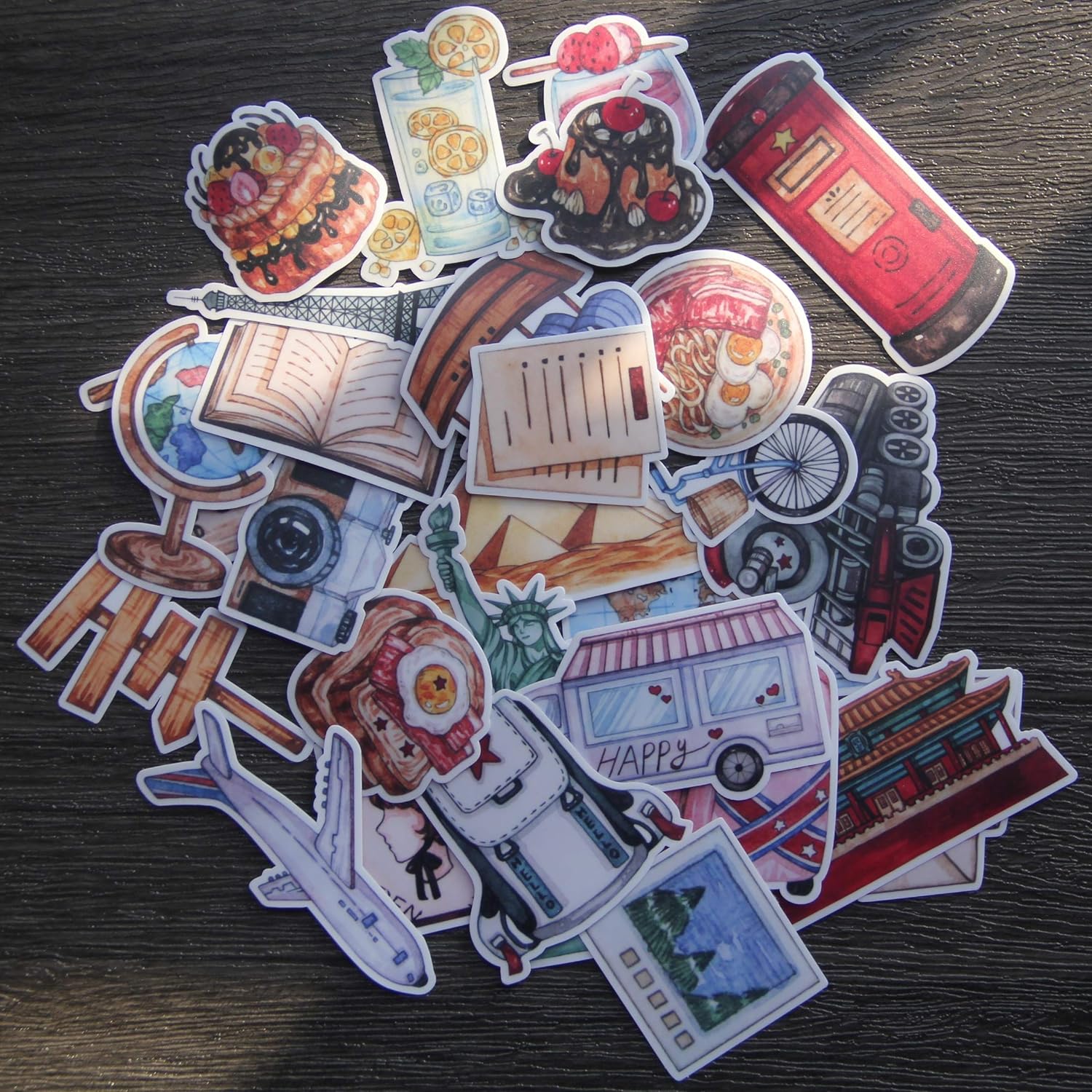 Waterproof Vintage Travel Sticker Pack (30pcs) Retro Travelling Tourism Stickers for Laptop Pad Computer Vacuum Flask Planner Post Card Letter Art Projects Crafts Diary Journaling Decals