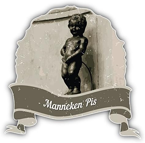 Manneken PIS Brussels World Landmark Grunge Travel Bumper Sticker . Car Decor, Laptop Computer, Water Bottle, Wall, Window Waterproof Vinyl Decal