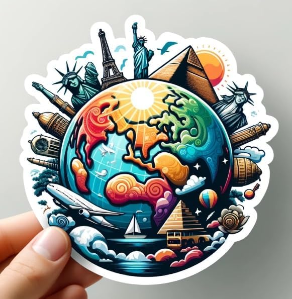 World Landmarks Globe Sticker - Colorful Travel Decal for Luggage, Laptops, and Personal Items - Vinyl Sticker for Travelers and Geographers (4)