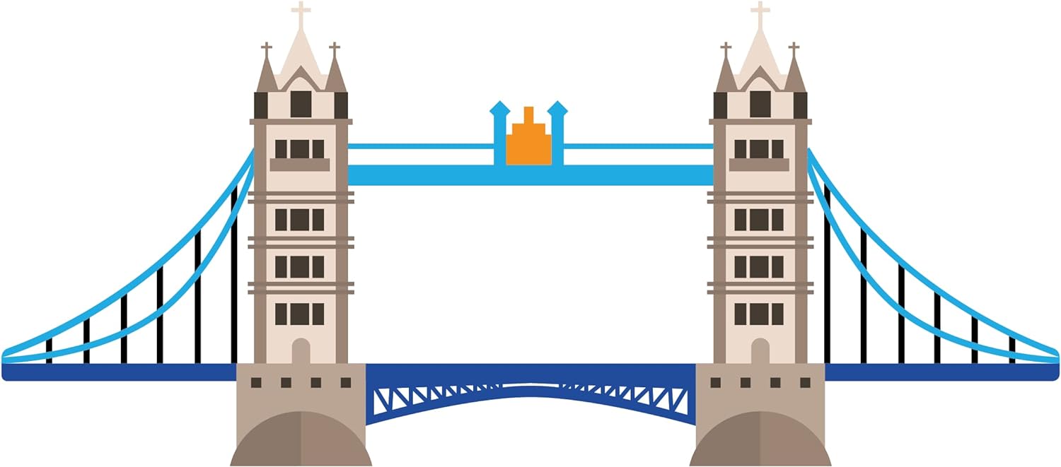 London's Famous Tower Bridge 20" x 45" Removable Vinyl Home Wall Sticker Decoration Cartoon Style Art Design Adhesive Tourist Landmark Bedroom Living Room Wall Decal
