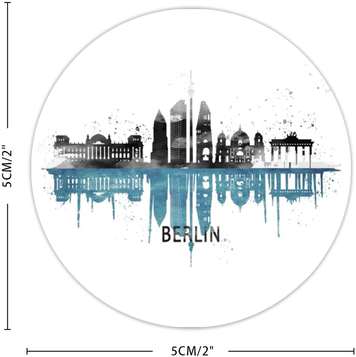 50 Pieces Germany Berlin Skyline Vinyl Sticker Decal City Travel Stickers Pack Landmark Waterproof Water Bottle Stickers Vinyl Stickers for Water Bottle Laptop Phone Scrapbook 2inch