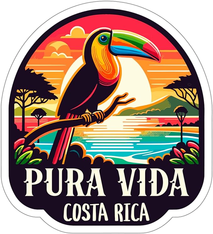 Pura Vida Costa Rica Sticker Weatherproof Vintage Decal Vinyl Small Waterproof for Water Bottle Mug Passport Book Scrapbook Notebook Laptop Tumbler Skateboard Computer Phone Size 4" Funny Gift