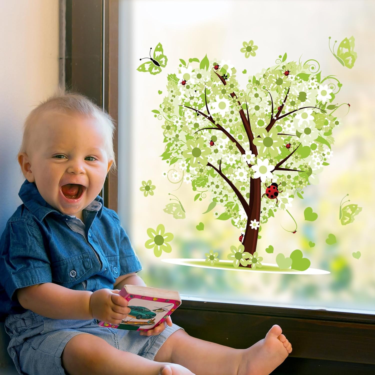 Spring Summer Autumn Winter Seasonal Heart Tree Window Clings 4 Seasons of Life Window Stickers Double-Side Glass Decals for Home Office School Decor, 9.8 x 13.8 Inch, 4Pcs