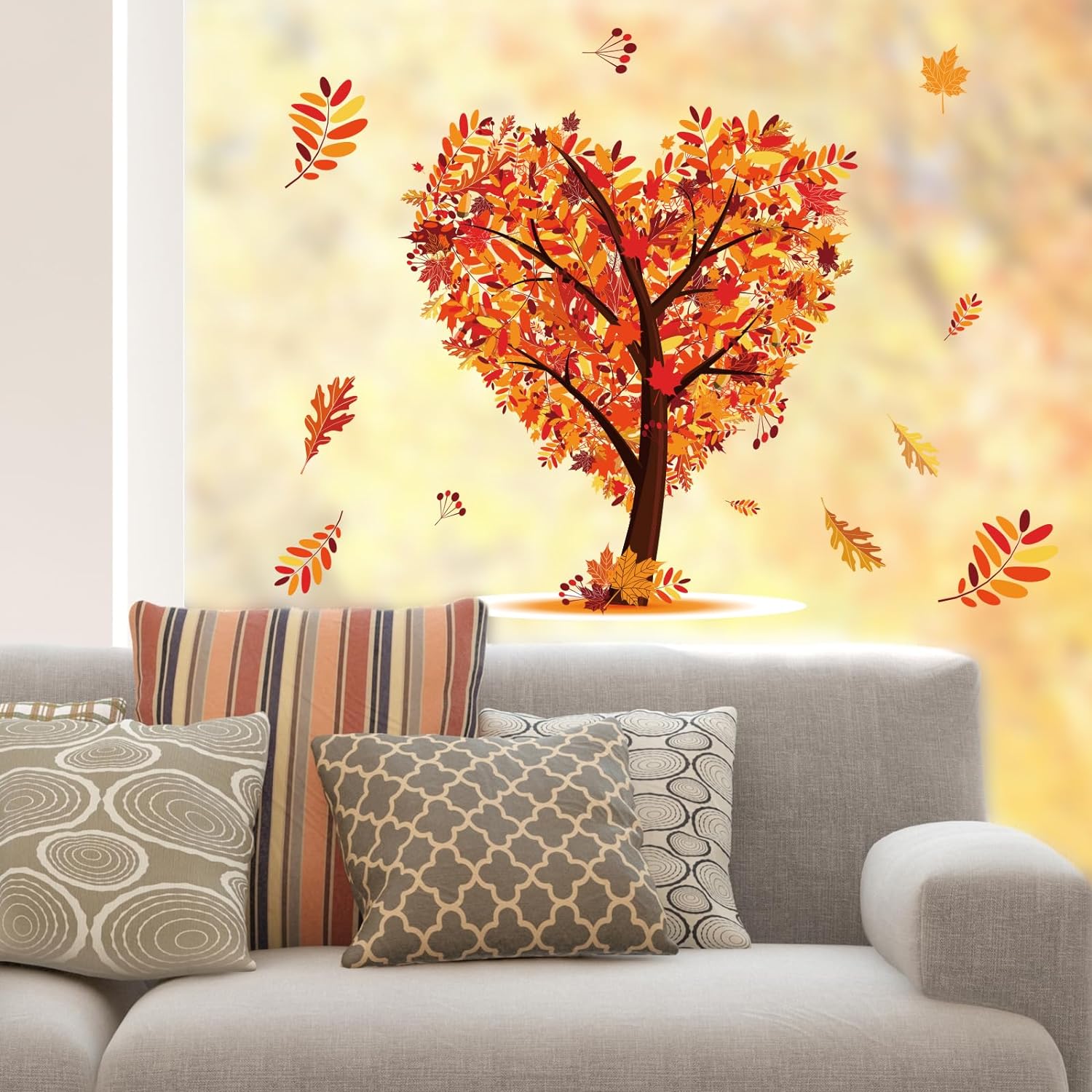 Spring Summer Autumn Winter Seasonal Heart Tree Window Clings 4 Seasons of Life Window Stickers Double-Side Glass Decals for Home Office School Decor, 9.8 x 13.8 Inch, 4Pcs