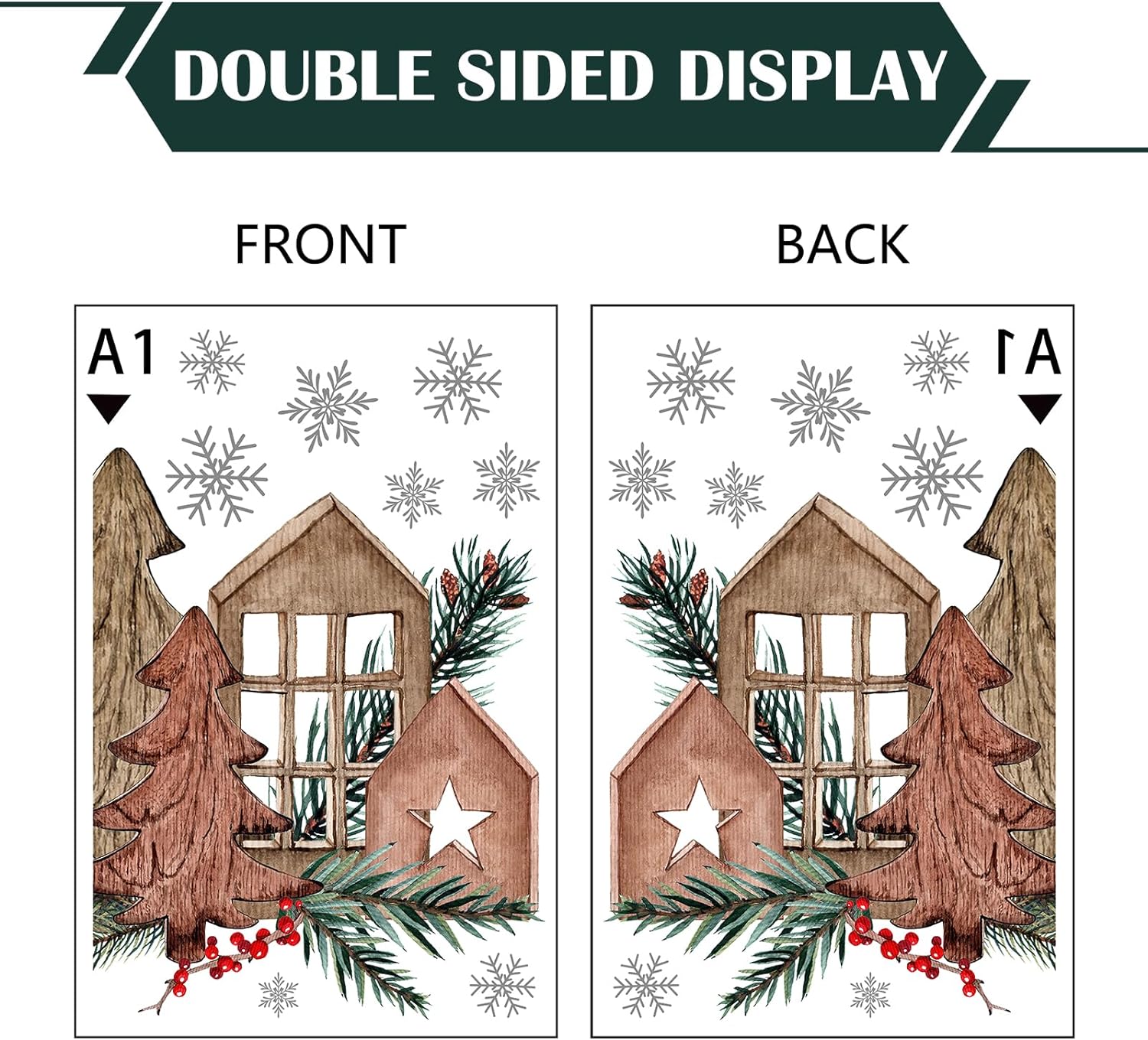 Yovkky 184 PCS Hello Winter Pine Cone Window Clings 9 Sheets, Christmas Tree Snowflakes Hot Cocoa Stickers Decals Decor, Snow Lamp Candle Ice Skates Holiday Home Kitchen Decorations