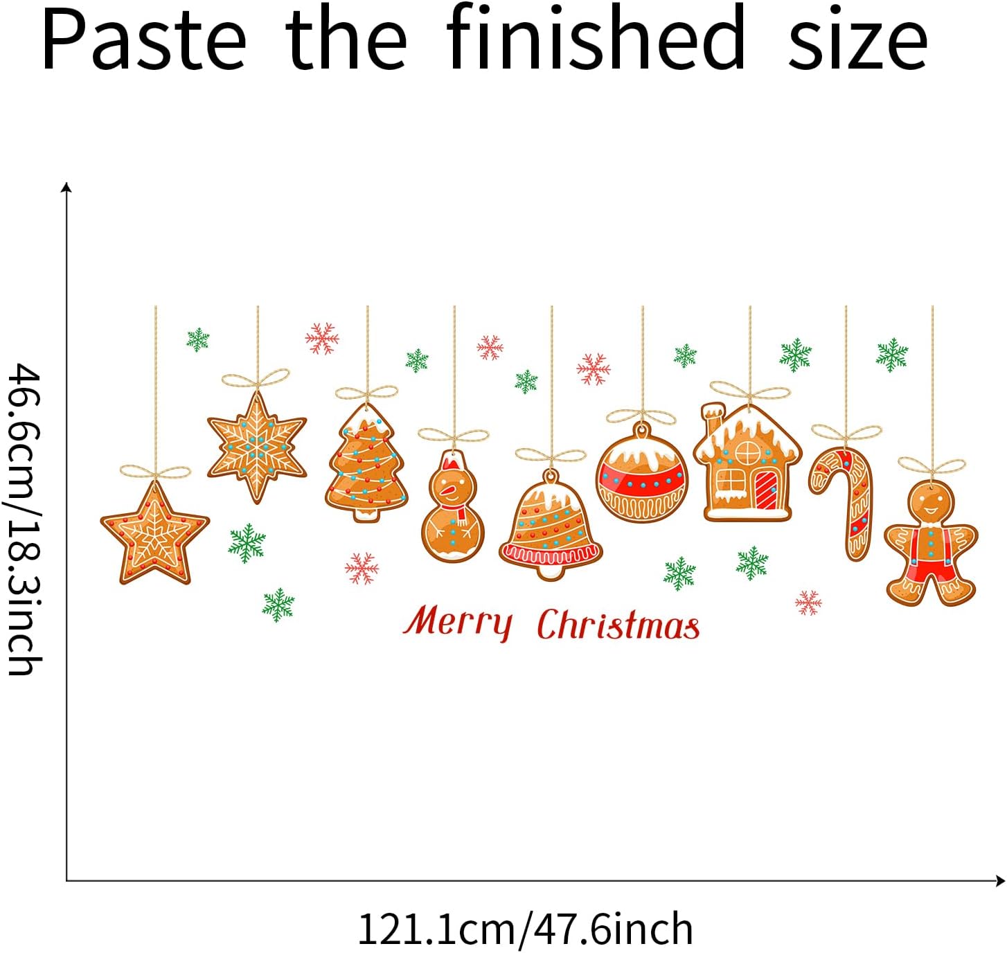 Merry Christmas Wall Decals Peel and Stick Wall Art Gingerbread Candy House Snowflake Wall Stickers Room Door Christmas Party Window Wall Decorations (Golden)
